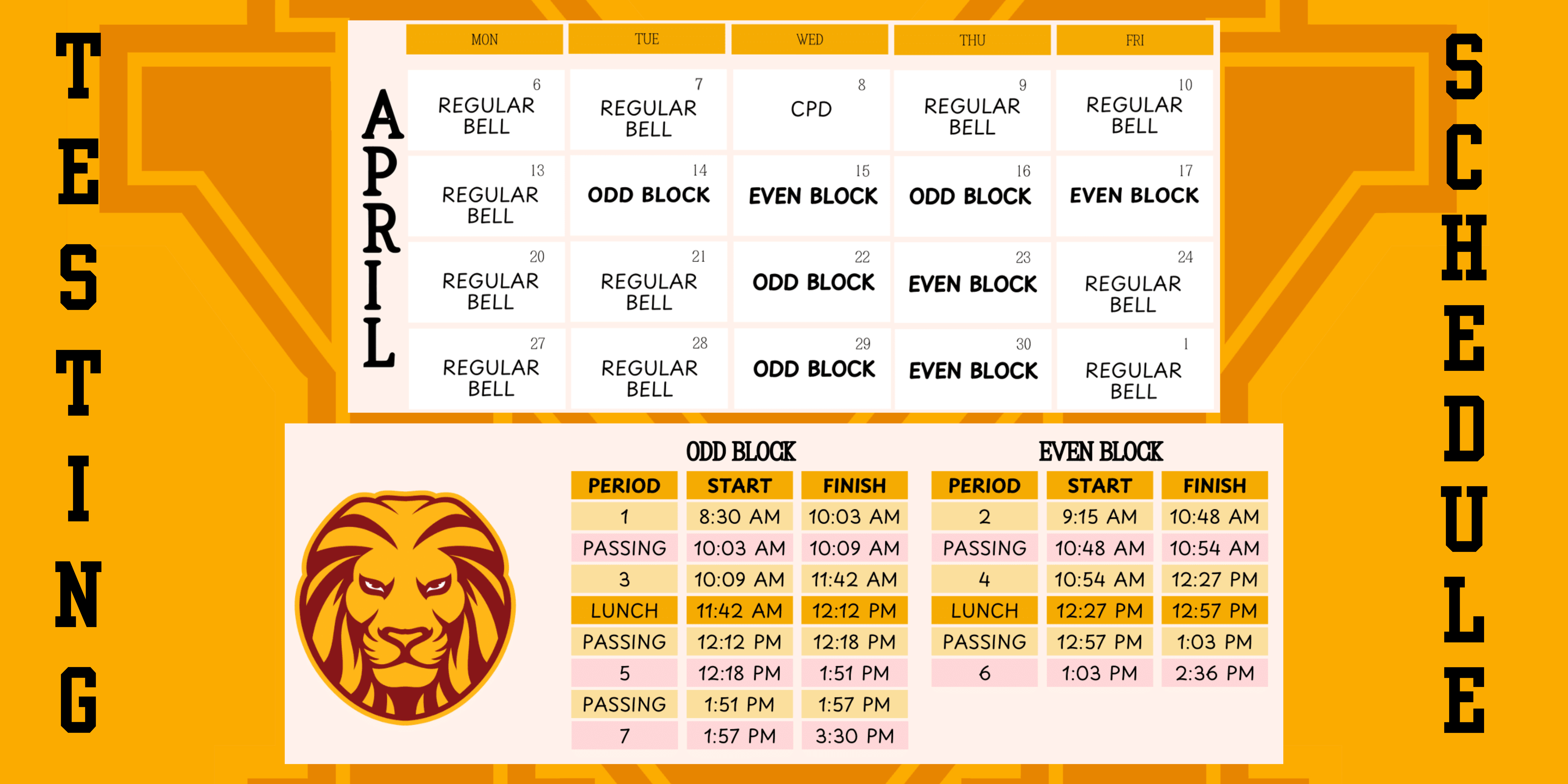 Testing Schedule for April 25-26
