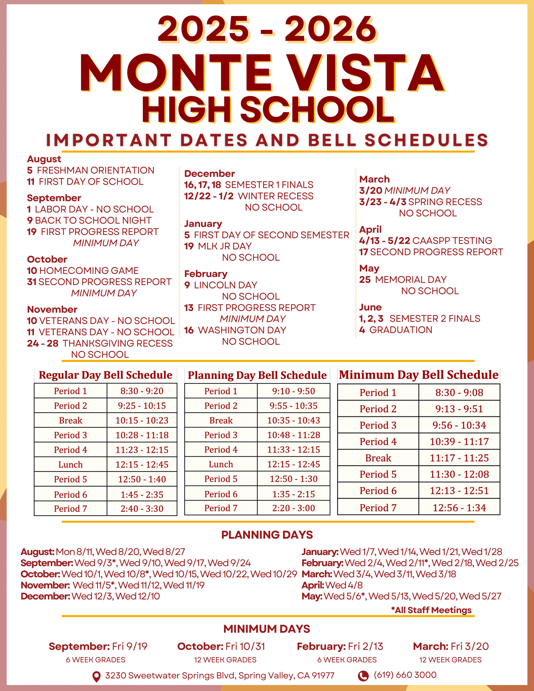 25-26 Important Dates and Schedules