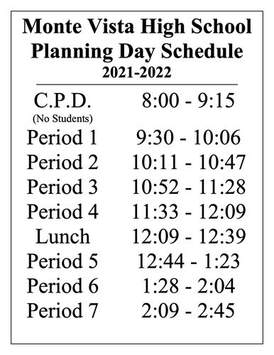 Monte Vista High School - Bell Schedules