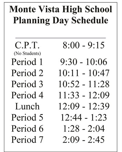 Monte Vista High School Bell Schedules