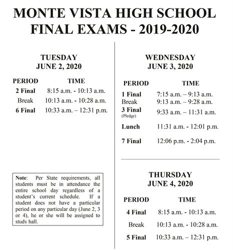 Monte Vista High School Bell Schedules